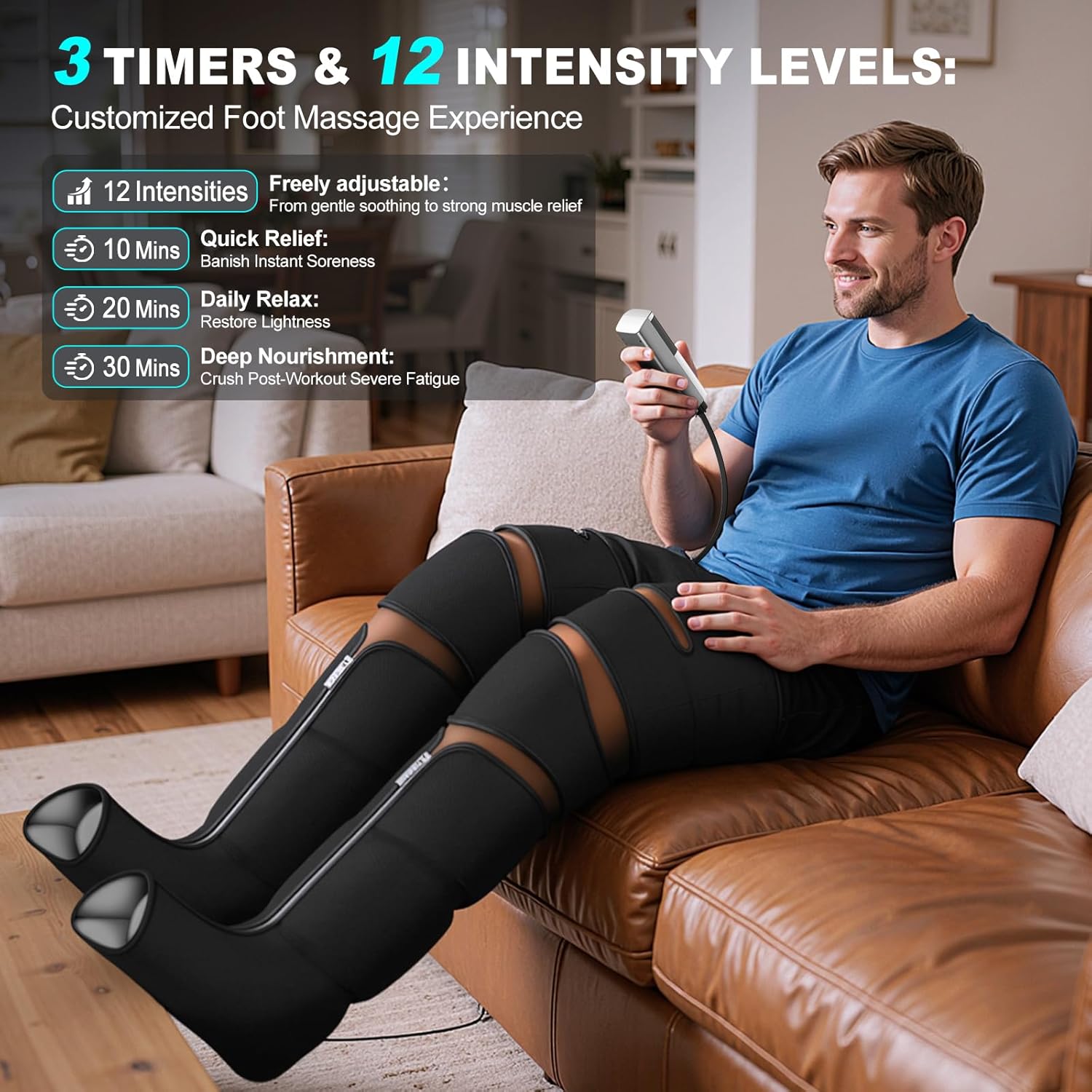 Detalle de MZCNU Leg Compression Massager with Heated Knee: 6 Modes, 12 Intensities, 6 Heating Zones