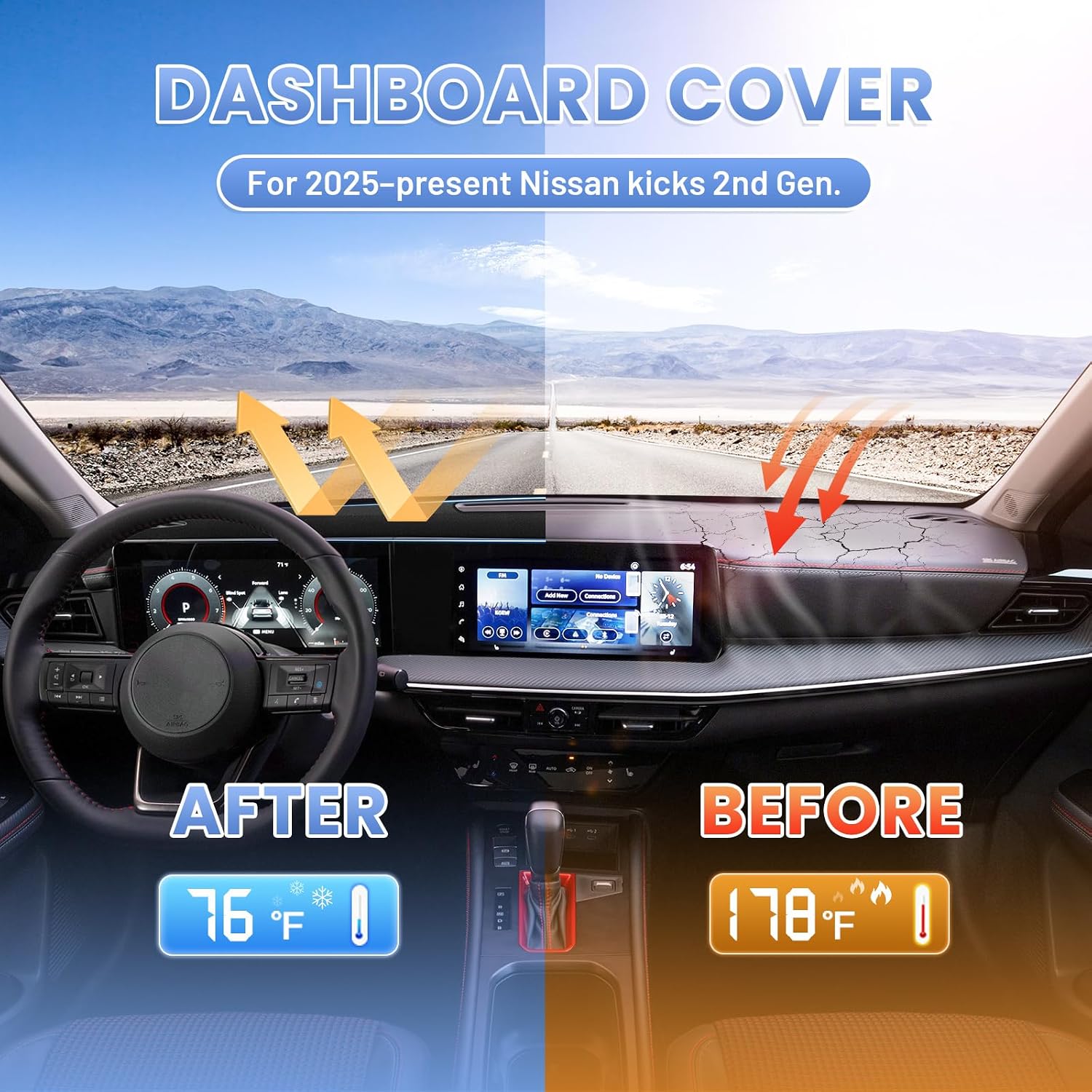 Thumbnail 1 de Sunsdrew Dash Cover for 2025-2026 Nissan Kicks — Suede Dash Mat with UV Shield and Anti-Glare