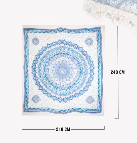 Detalle de BRICOMIRAS Toalla Playa Grande antiarena 210x240 cm - Manta ponible multiusos en azul Mandala