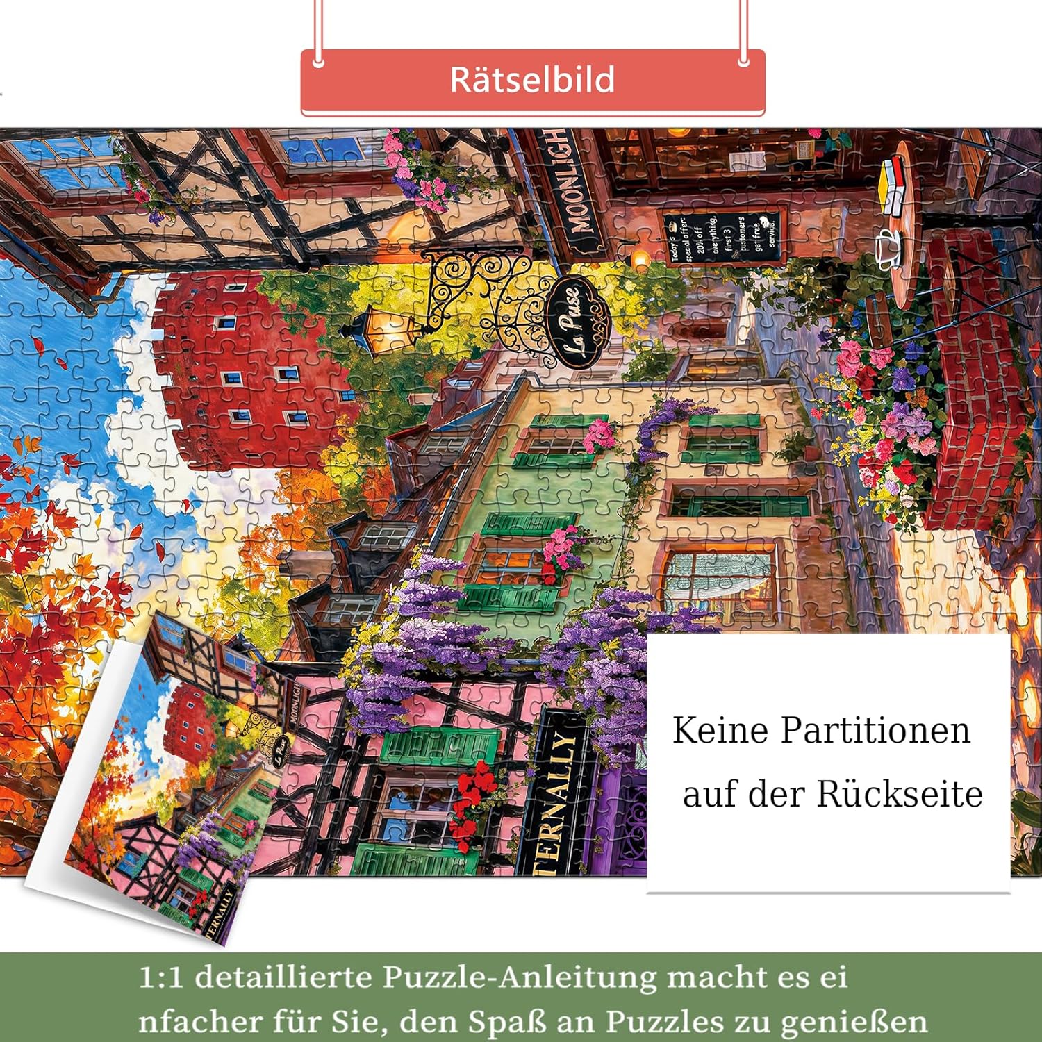 Detalle de HUADADA Puzzle 500 Teile – Klassische Puzzle für Erwachsene, Europäisches Dorf