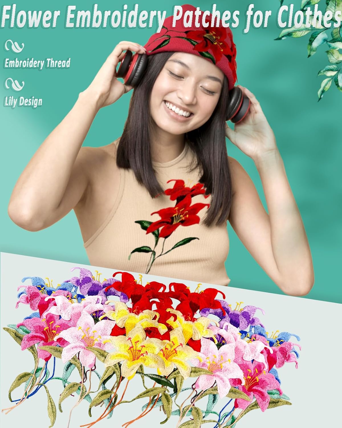 Thumbnail 4 de Lily Flower Embroidery Patches, 6-Piece Set