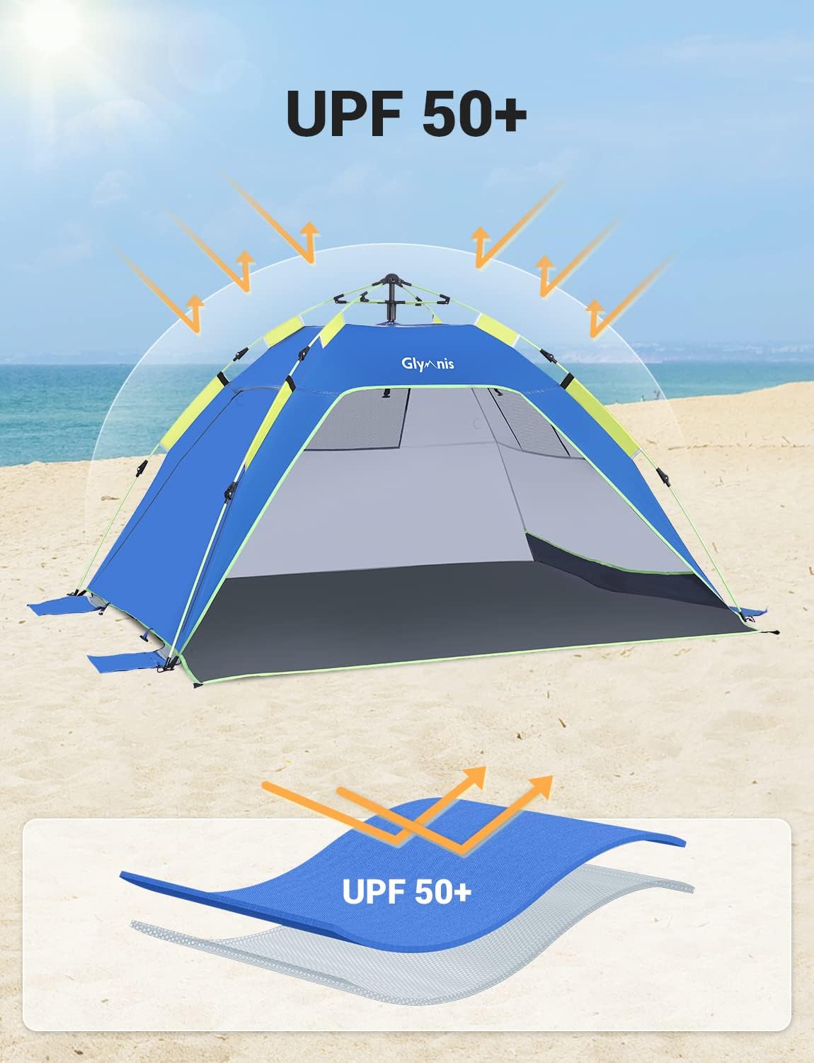 Thumbnail 3 de Glymnis Pop Up Beach Tent 3-4 Person – Instant, UV Protected Sun Shelter