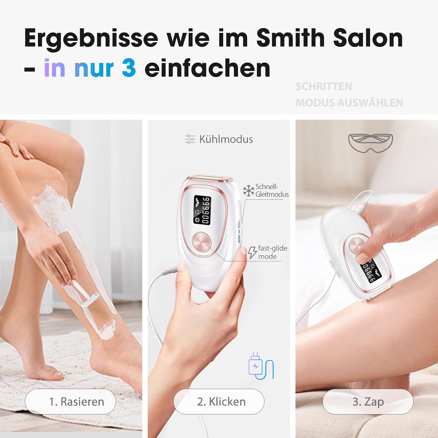 Detalle de Haarlosy IPL-Gerät zur Haarentfernung mit Kühlung und 5 Energiestufen