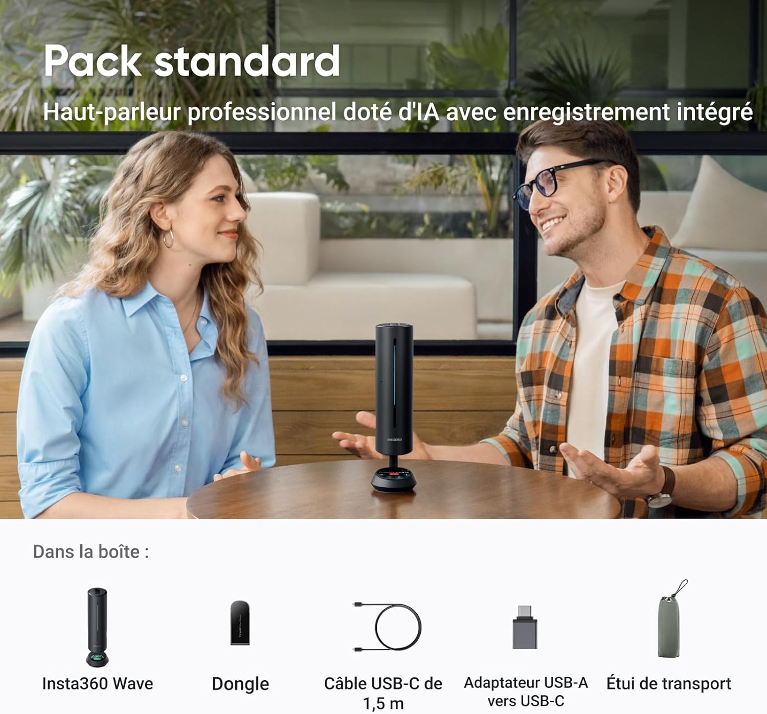 Thumbnail 1 de Insta360 Wave Blanc Arctique – Haut-parleur IA Bluetooth avec enregistrement vocal et 32 Go