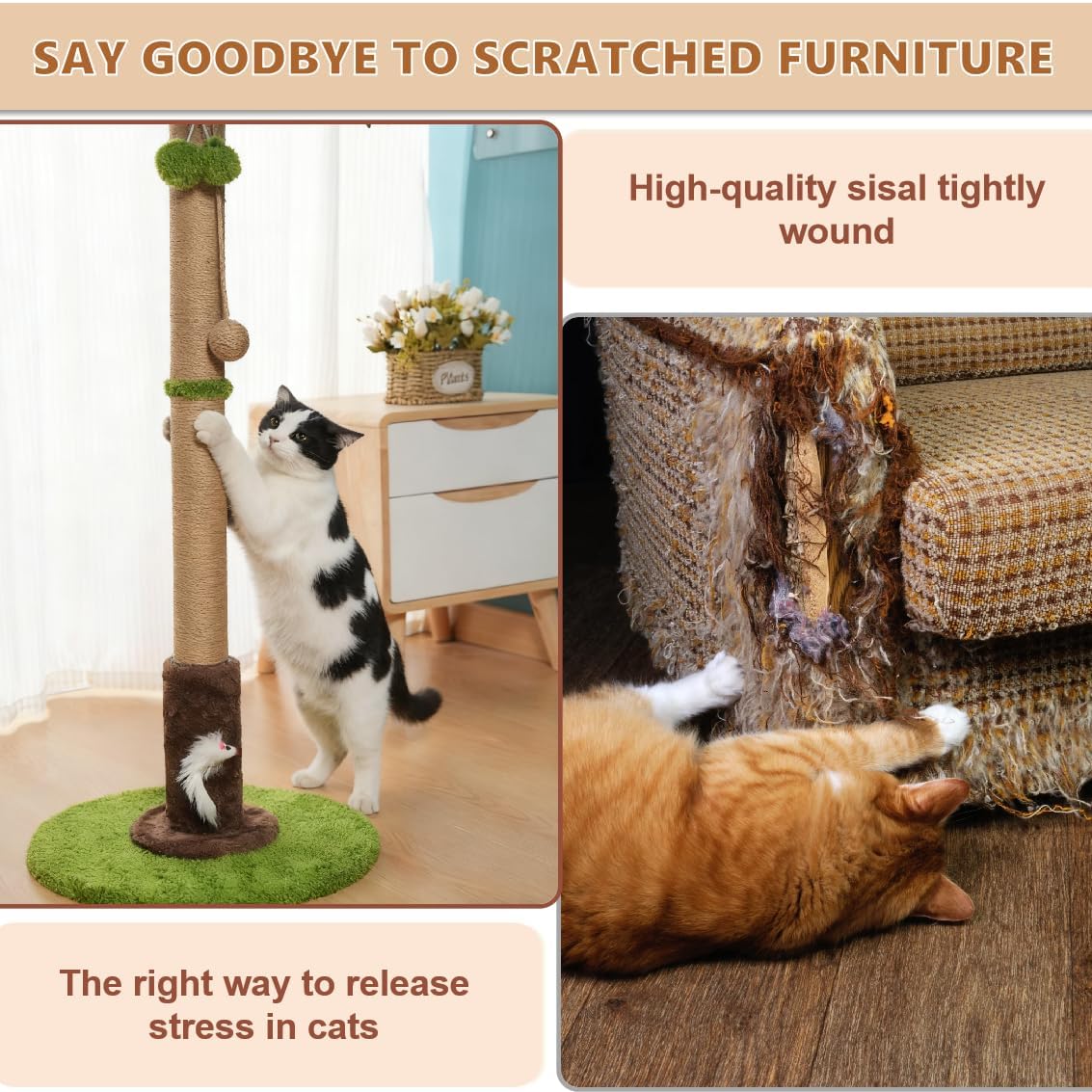 Thumbnail 4 de Cat Scratching Post, 90cm Tree with Interactive Dangling Balls & Spring Toys
