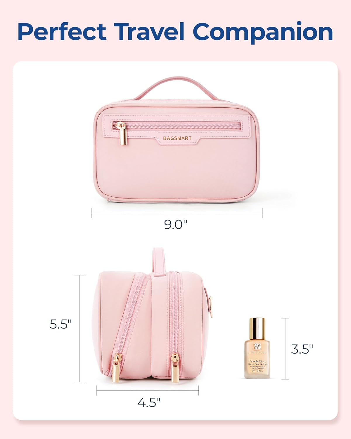 Thumbnail 4 de BAGSMART Travel Makeup Bag Large Capacity – Wide-Open, Pink