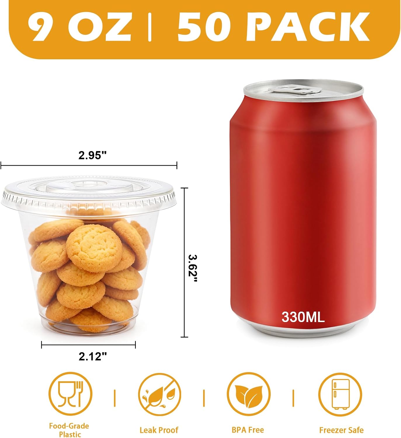 Thumbnail 1 de Lamosi 9 oz Clear Plastic Cups with Lids (50 Pack) – Flat, No-Hole Lid for Spill-Proof To-Go Treats