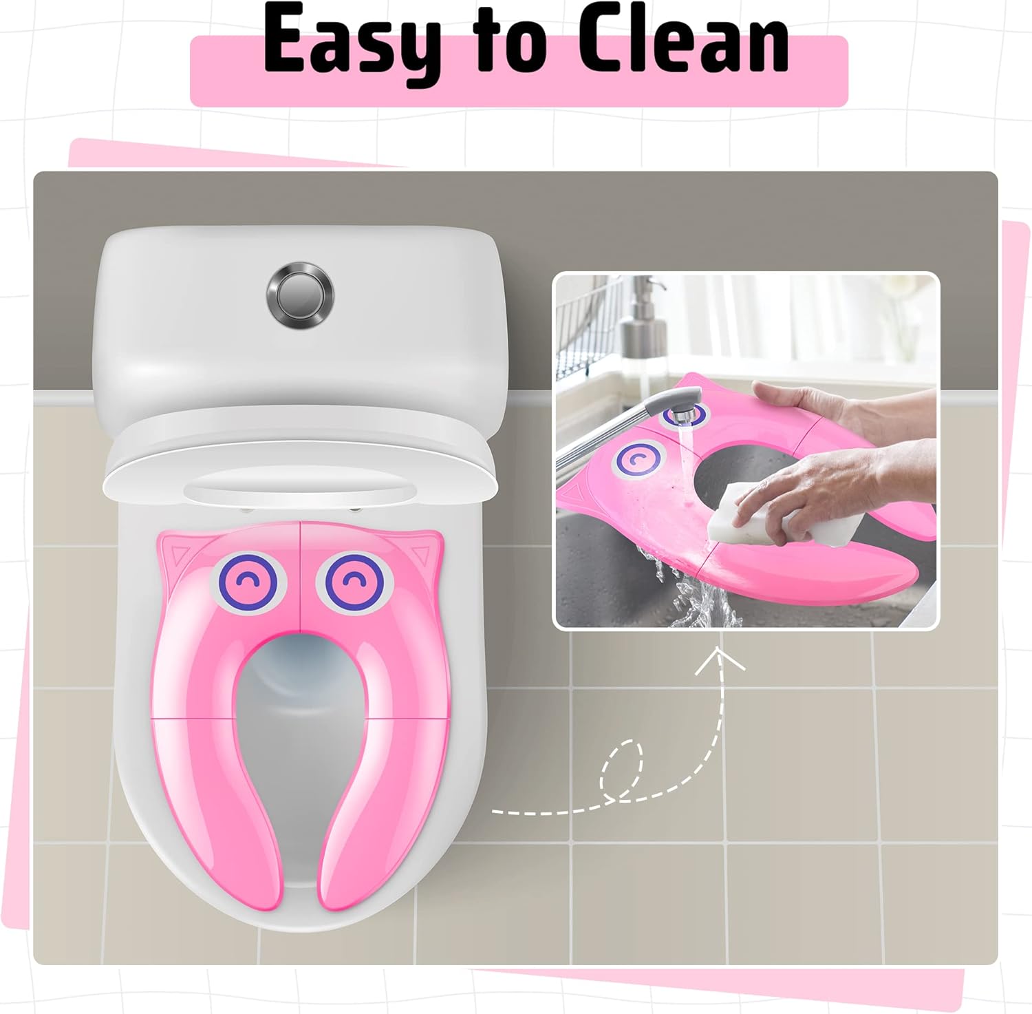 Thumbnail 4 de Maliton Potty Training Toilet Seat for Baby Girls (Foldable Travel Seat with Splash Guard) - Pink Owl