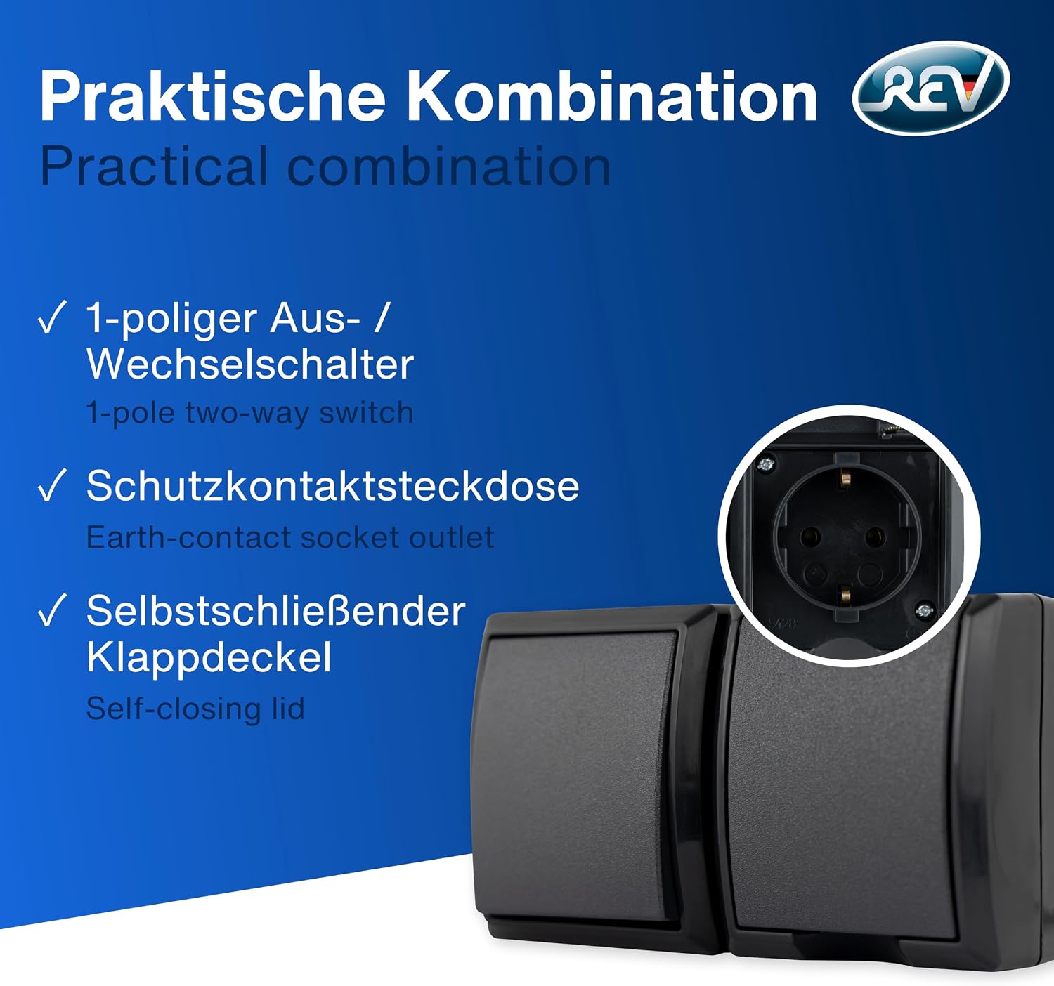 Thumbnail 2 de REV AquaForm: Lichtschalter mit Steckdose IP44, zweipolig, Aufputz, anthrazit