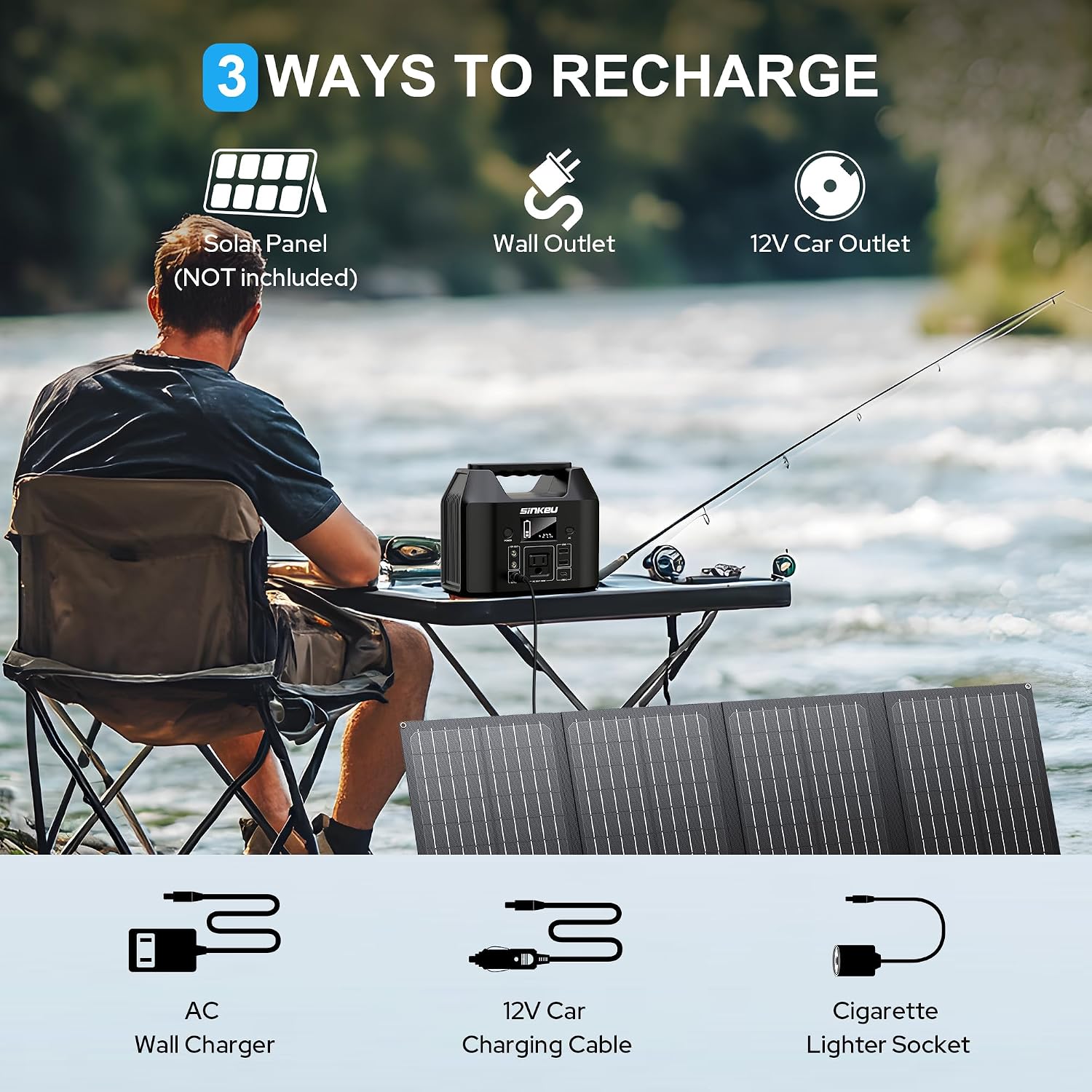 Detalle de SinKeu E150 Portable Power Station, 122.8Wh LiFePO4 Battery, 150W AC Output