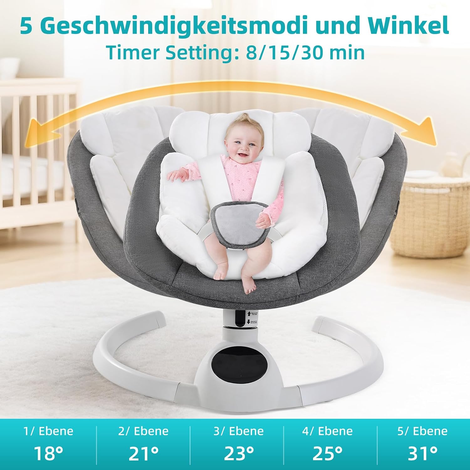 Thumbnail 1 de Babywippe Elektrisch Neugeborene bis 9 kg | Klappbar, Bluetooth, Fernbedienung