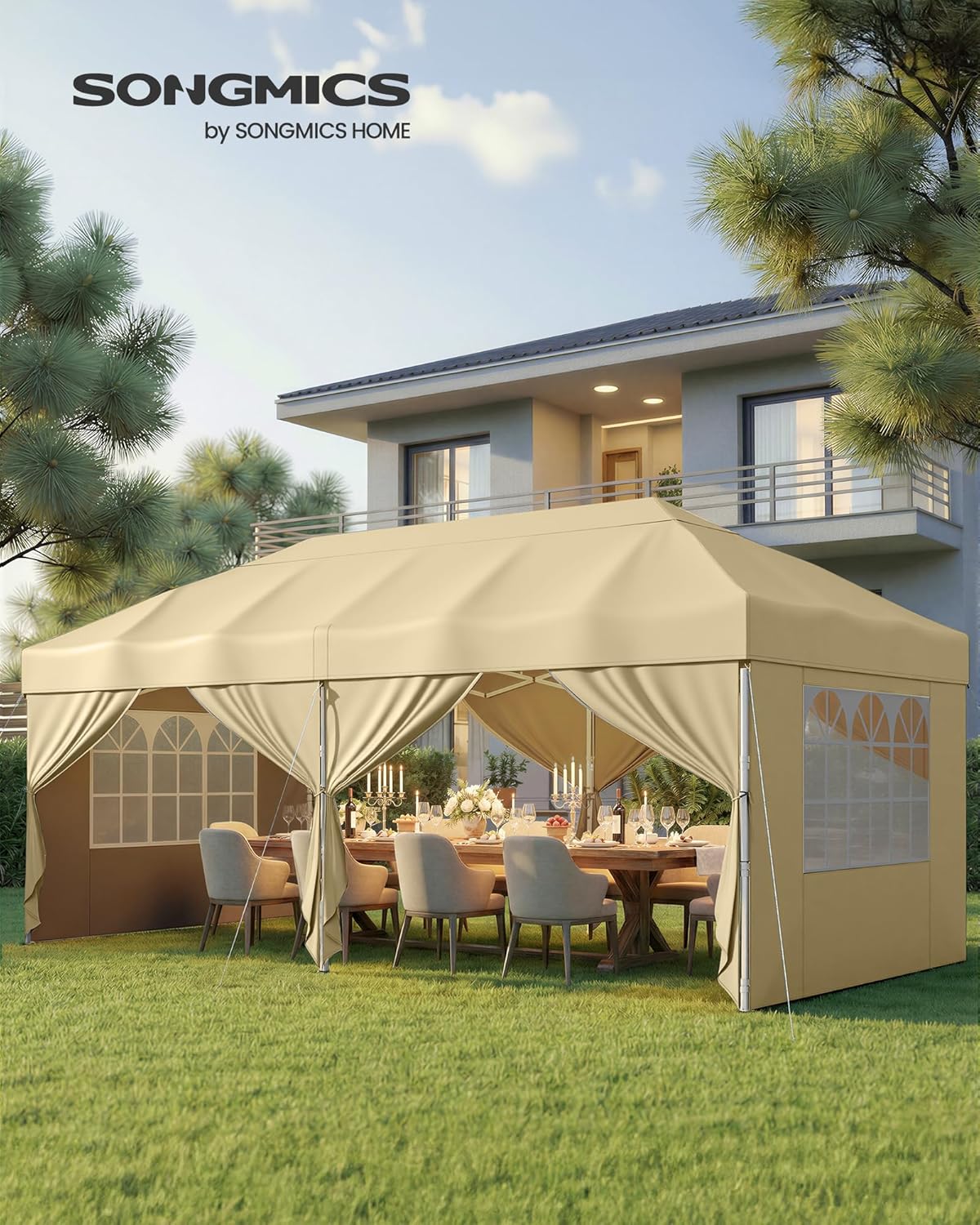 Thumbnail 1 de SONGMICS Pavillon 3 x 6 m mit Seitenwänden (beige) – faltbarer Gartenpavillon für Party, Markt & Hof GCT204LZ01
