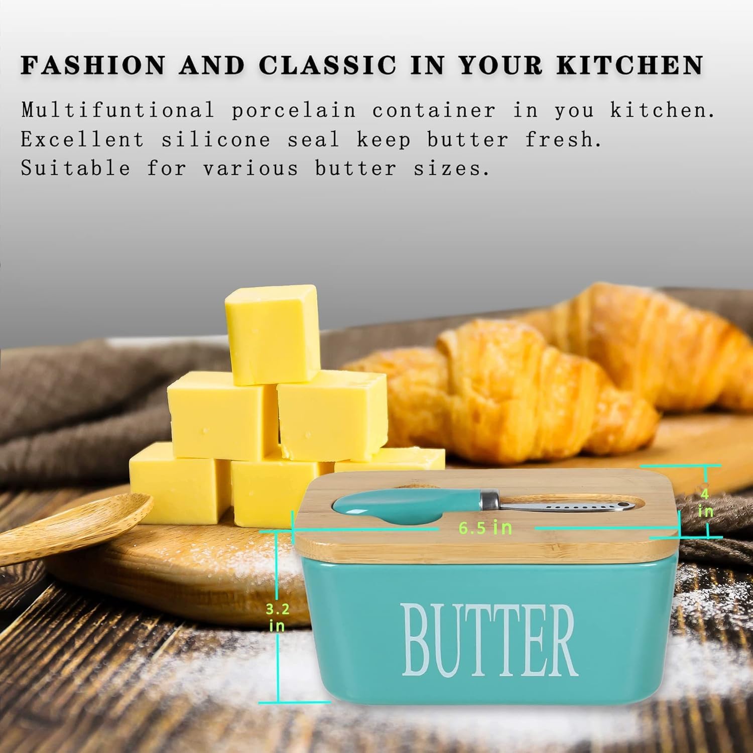 Thumbnail 2 de Ceramic Butter Dish with Wooden Lid