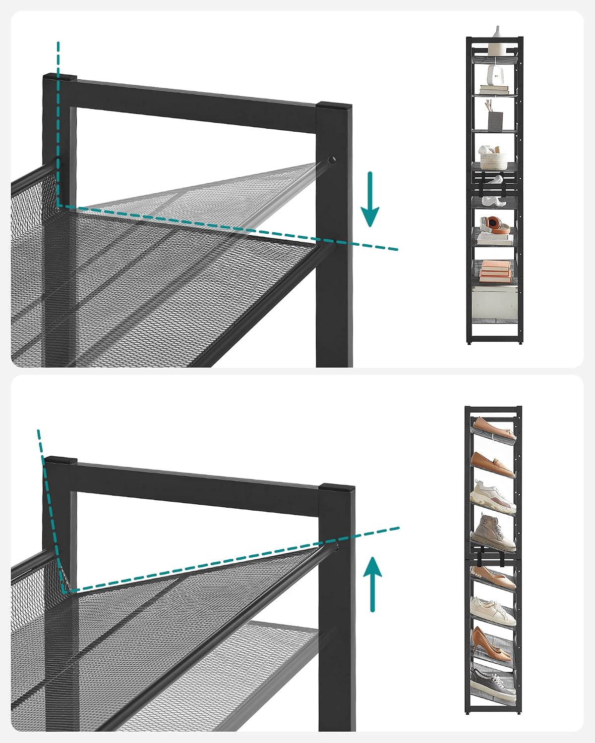 Detalle 2 de SONGMICS LMR08B schoenenrek met 8 niveaus, verstelbare legplanken, zwart