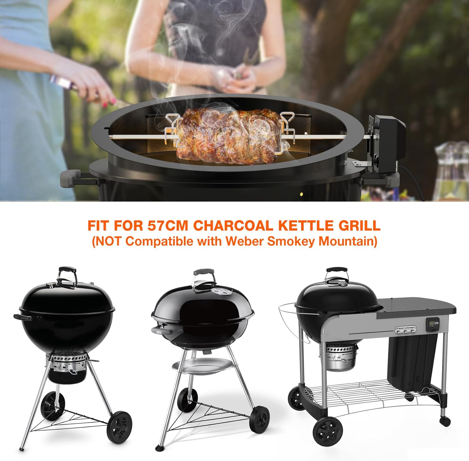 Thumbnail 6 de Onlyfire Multi-functional BBQ Rotisserie Kit with Pizza Oven Kit for Weber 57 cm Kettle Charcoal Grill
