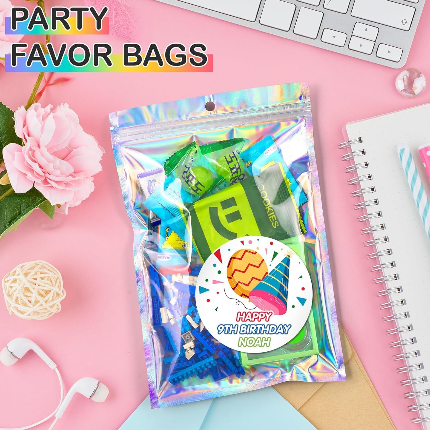 Thumbnail 1 de FUNFERY 100-xmas-GH Holographic Resealable Bags, 6.3 x 9.4-Inch, 50-Pack