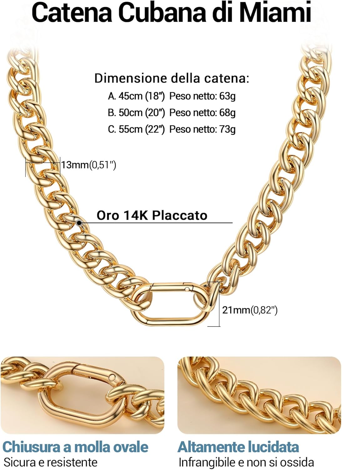 Thumbnail 2 de PROSTEEL Girocollo Spessa Donna Punk Oro – Collana a Moschettone 13/16/23 mm, Leggero, Impermeabile e Ipoallergenico