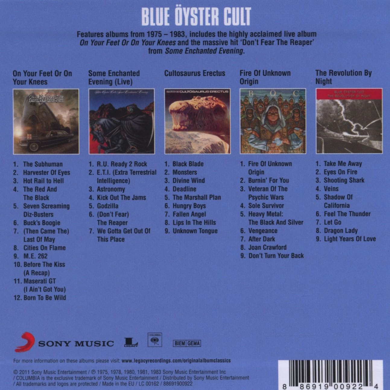 Detalle 2 de SONY MUSIC Original Album Classics 88691900922 – Blue Oyster Cult met vijf rockalbums