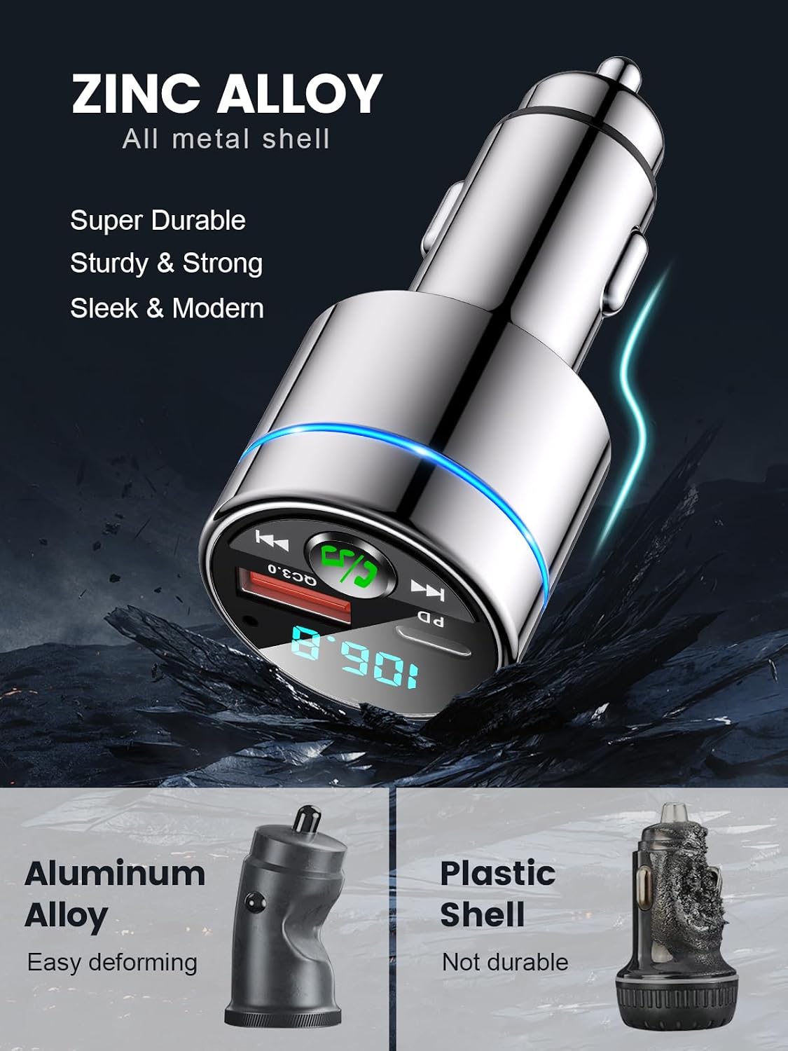 Detalle de Mohard Bluetooth Car Adapter 5.3 with PD 30W Charger