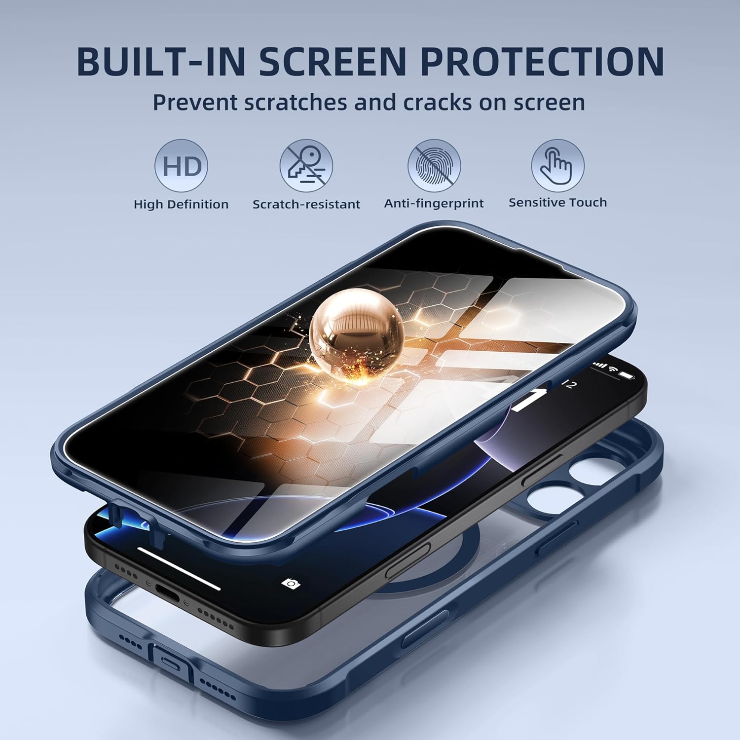 Thumbnail 1 de BERFY iPhone 16 Pro Max Case with MagSafe and Built-in Privacy Screen – Clear Dark Blue