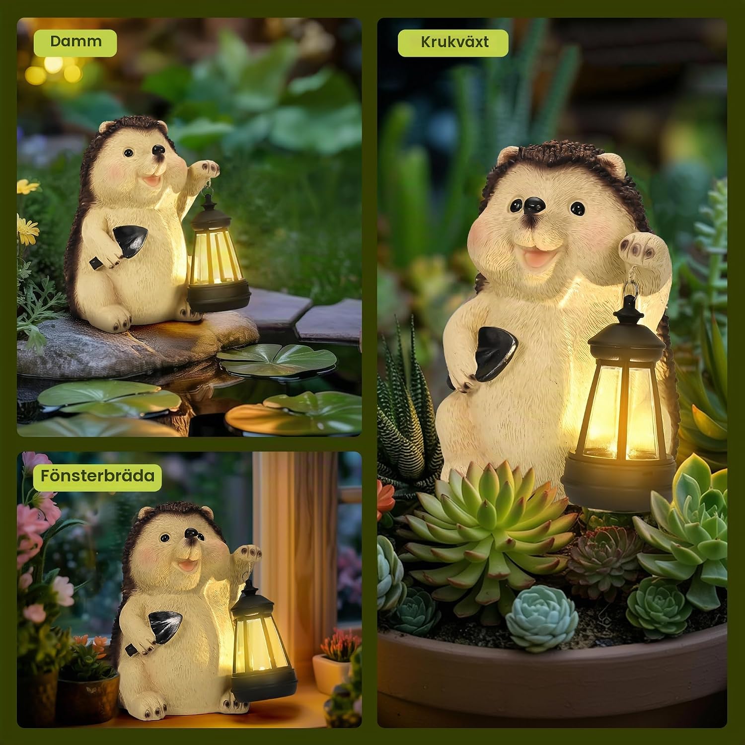 Detalle 2 de GIGALUMI EU10479 igelkottsfigur med vattentät LED-sollykta i polyresin