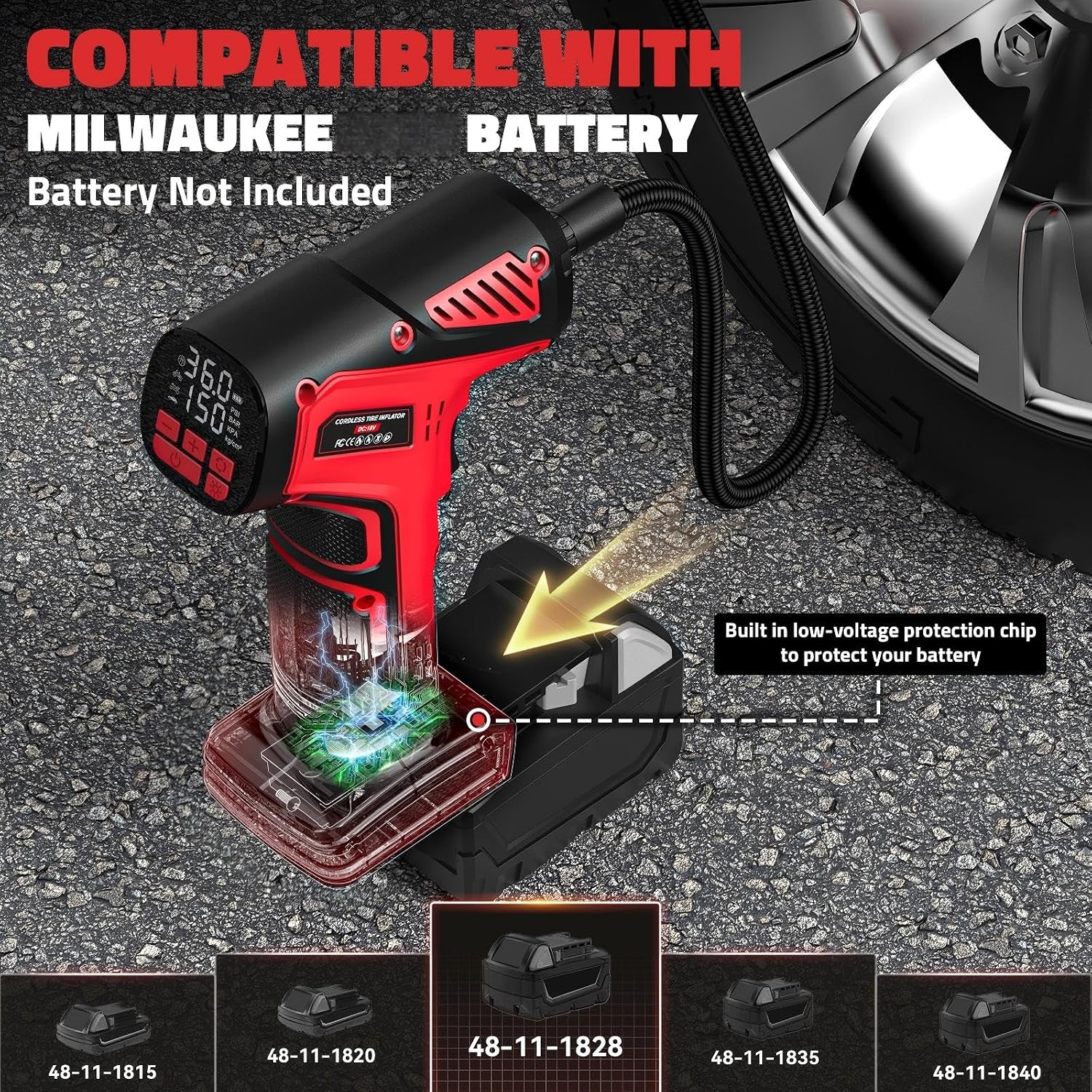 Thumbnail 5 de DIYtoolifz 150PSI Cordless Tire Inflator (Bare Tool) with LCD & LED — Compatible with Milwaukee 18V Batteries