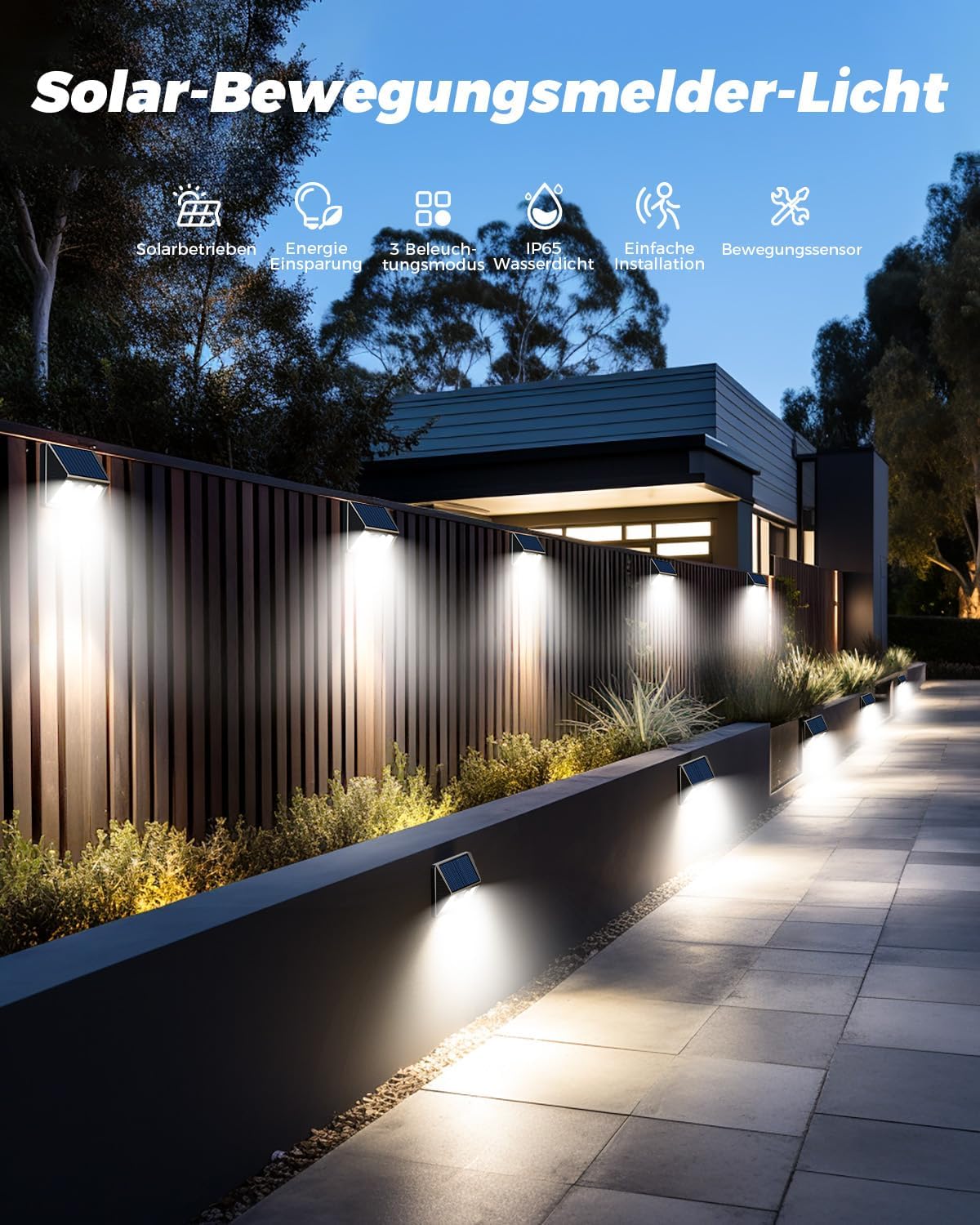 Detalle de vighep Solarlampen Außen mit Bewegungsmelder – 6er-Set, 6000K LED-Wandleuchten mit IP65