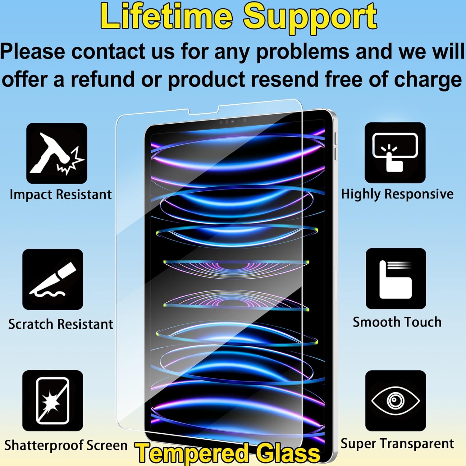 Thumbnail 1 de 4youquality 2-Pack Tempered Glass Screen Protectors for iPad Pro 12.9-inch (2022–2018) – Face ID Compatible, 9H