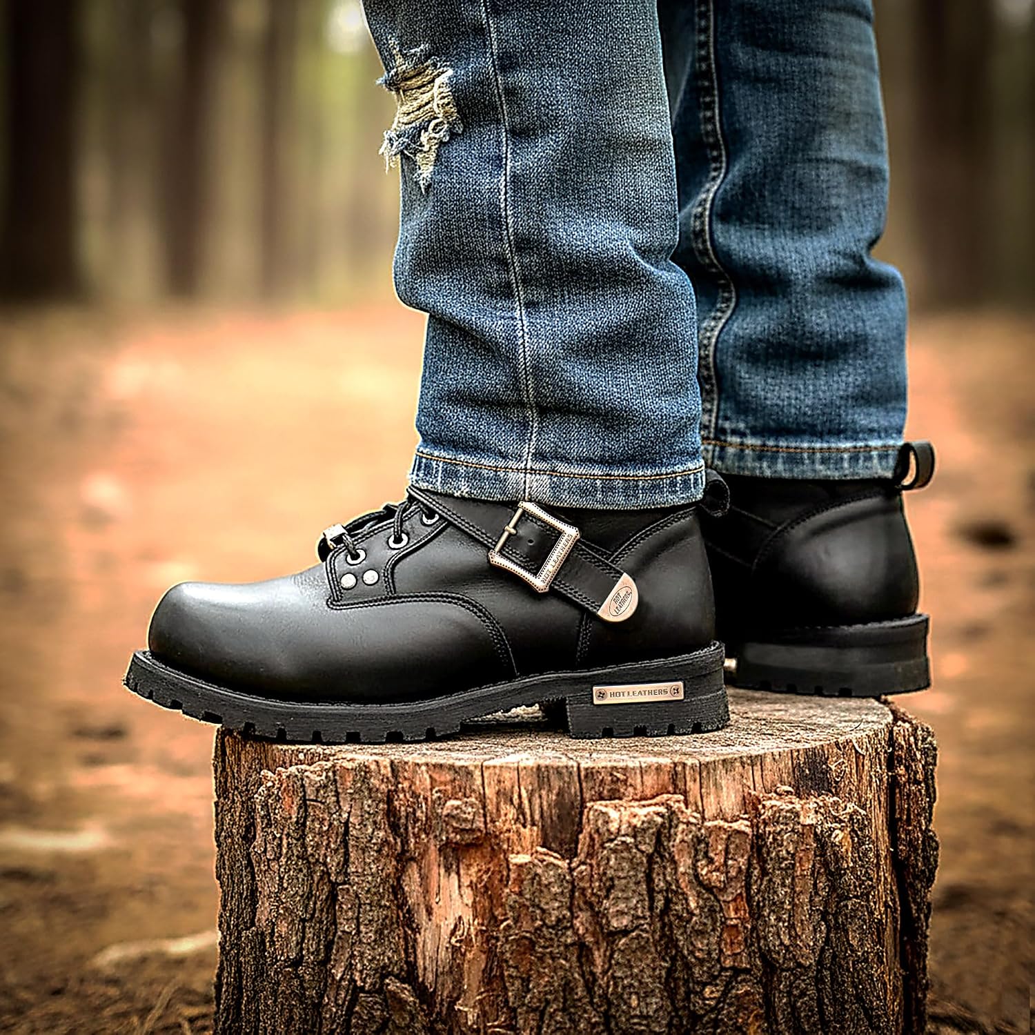 Detalle de Hot Leathers BTM1007 6-Inch Logger Motorcycle Boots with Adjustable Buckle