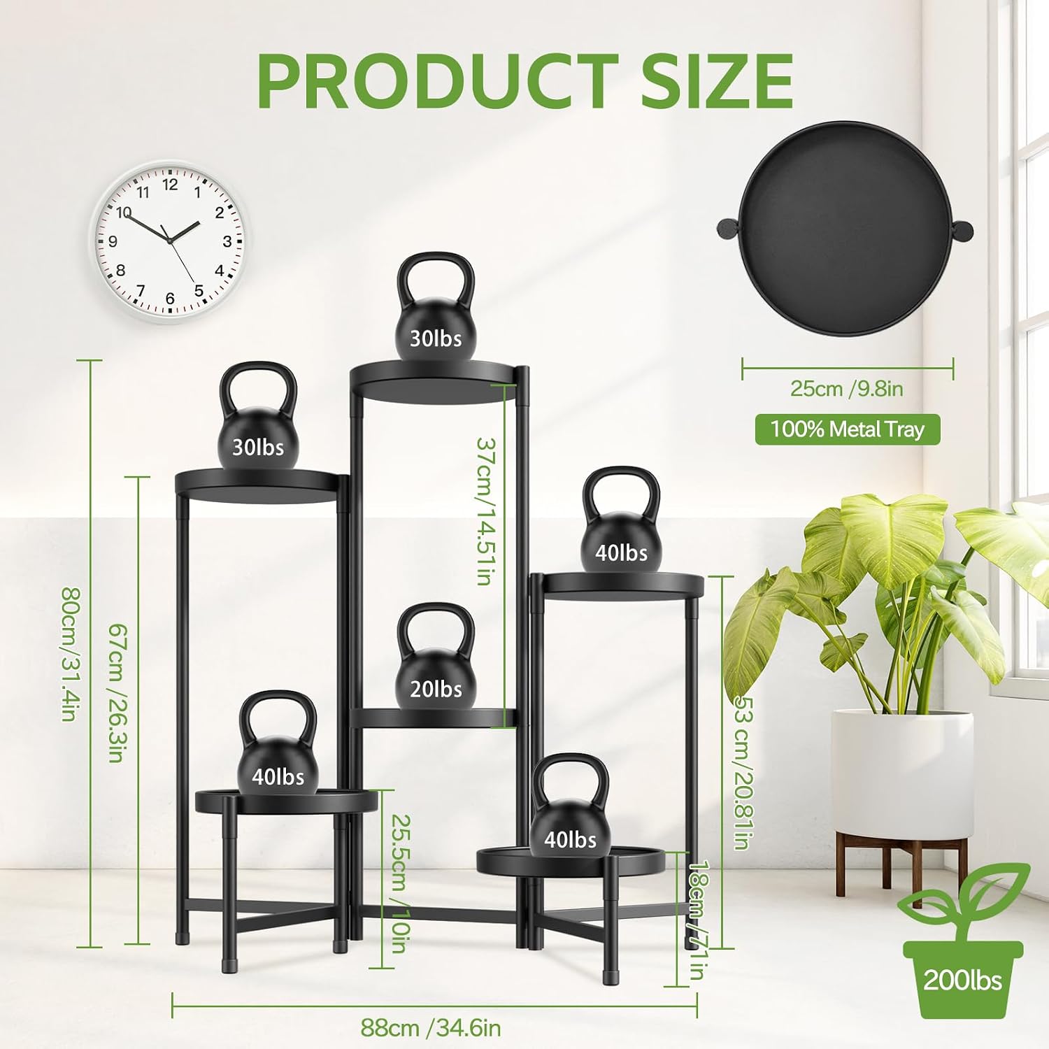 Detalle de iDavosic.ly 6-Tier Metal Plant Stand, Black, Adjustable and Foldable