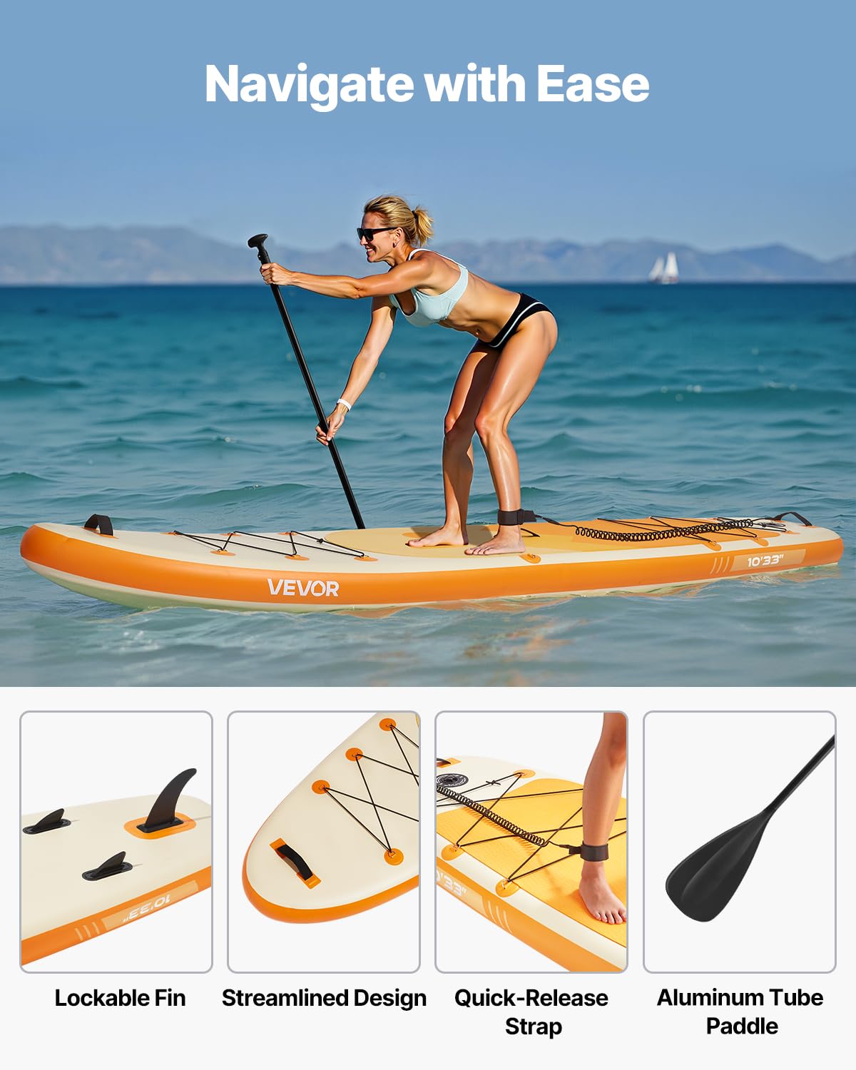 Detalle de VEVOR Tavola da Paddle SUP gonfiabile in piedi 304,8 x 83,8 x 15,2 cm con accessori inclusi