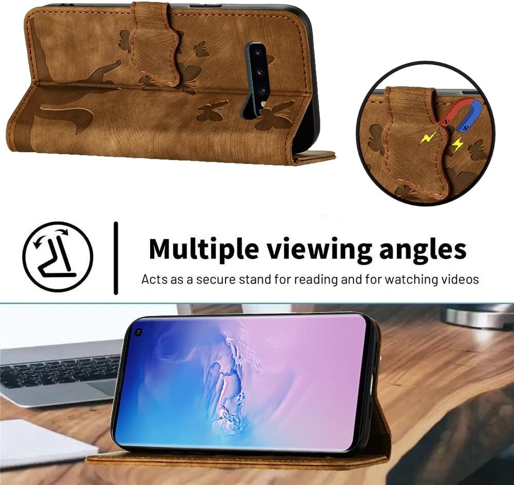 Detalle de LSPCASA Klappschutzhülle für Samsung Galaxy S24 FE (6,7 Zoll) mit Kartenfächern und Standfunktion – Braun