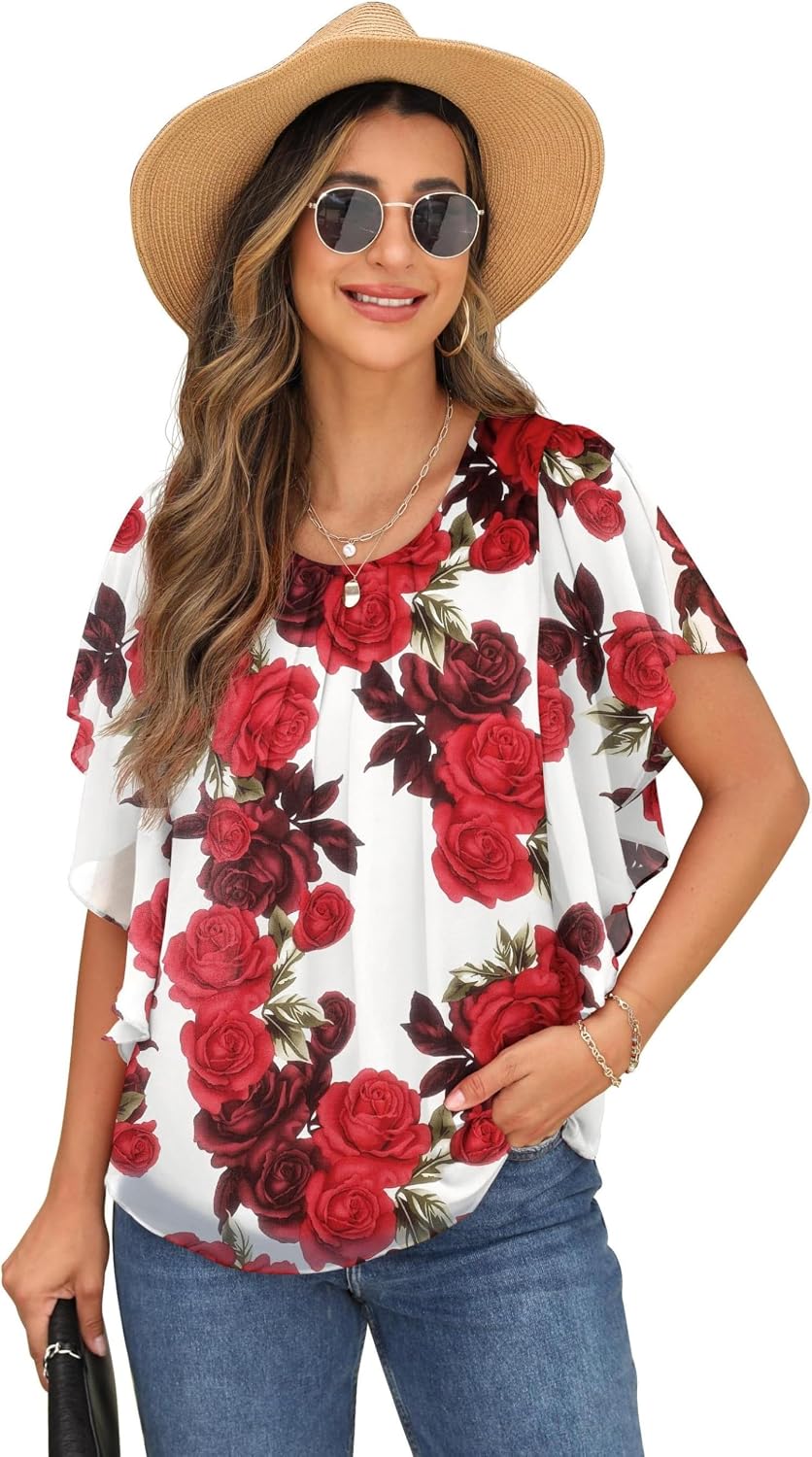 Thumbnail 4 de QIXING Bluse Damen Kurzarm Chiffon