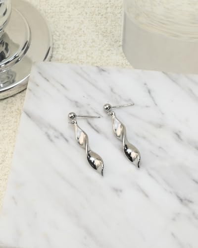 Thumbnail 3 de Aliyoham Silver Drop Earrings for Women, Silver-Plated Spiral Dangles
