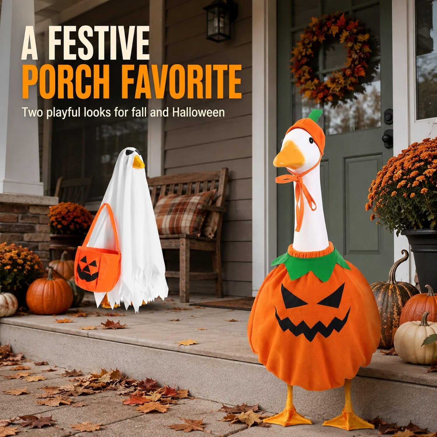 Detalle 2 de JSCPC Fall and Halloween Lawn Goose Outfits, 2 Set for 23-Inch Geese