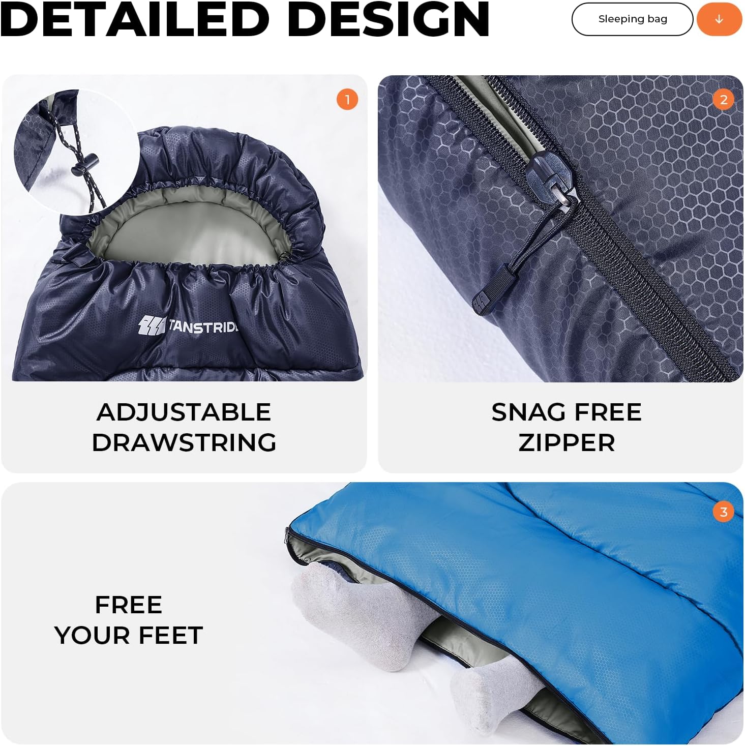 Thumbnail 4 de TANSTRIDER KJFCB54037258-US01 Sleeping Bag with Compression Sack, Navy Blue