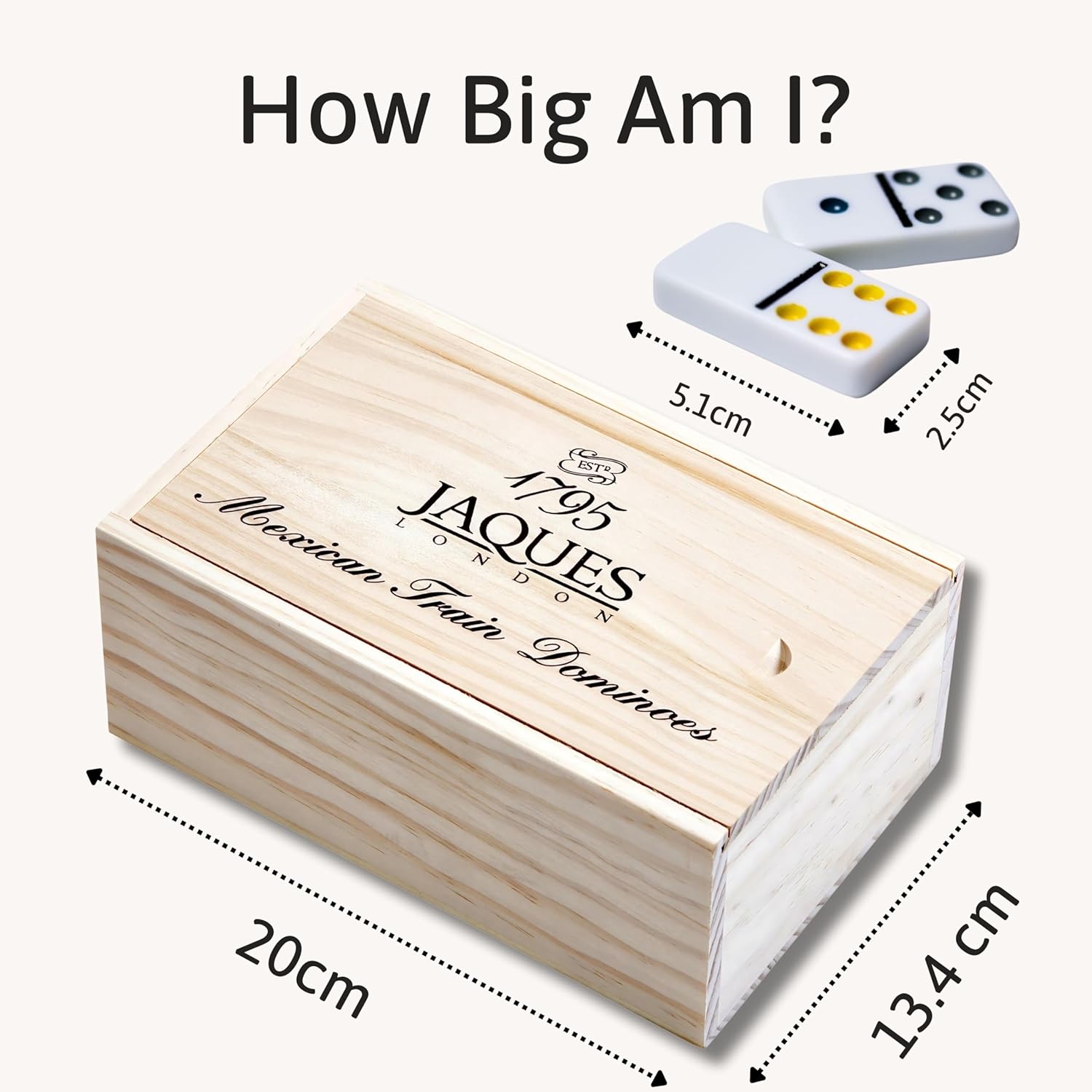 Detalle 2 de Jaques of London Mexican Train Dominoes Game (Family Set) | Wooden Storage Box | Since 1795