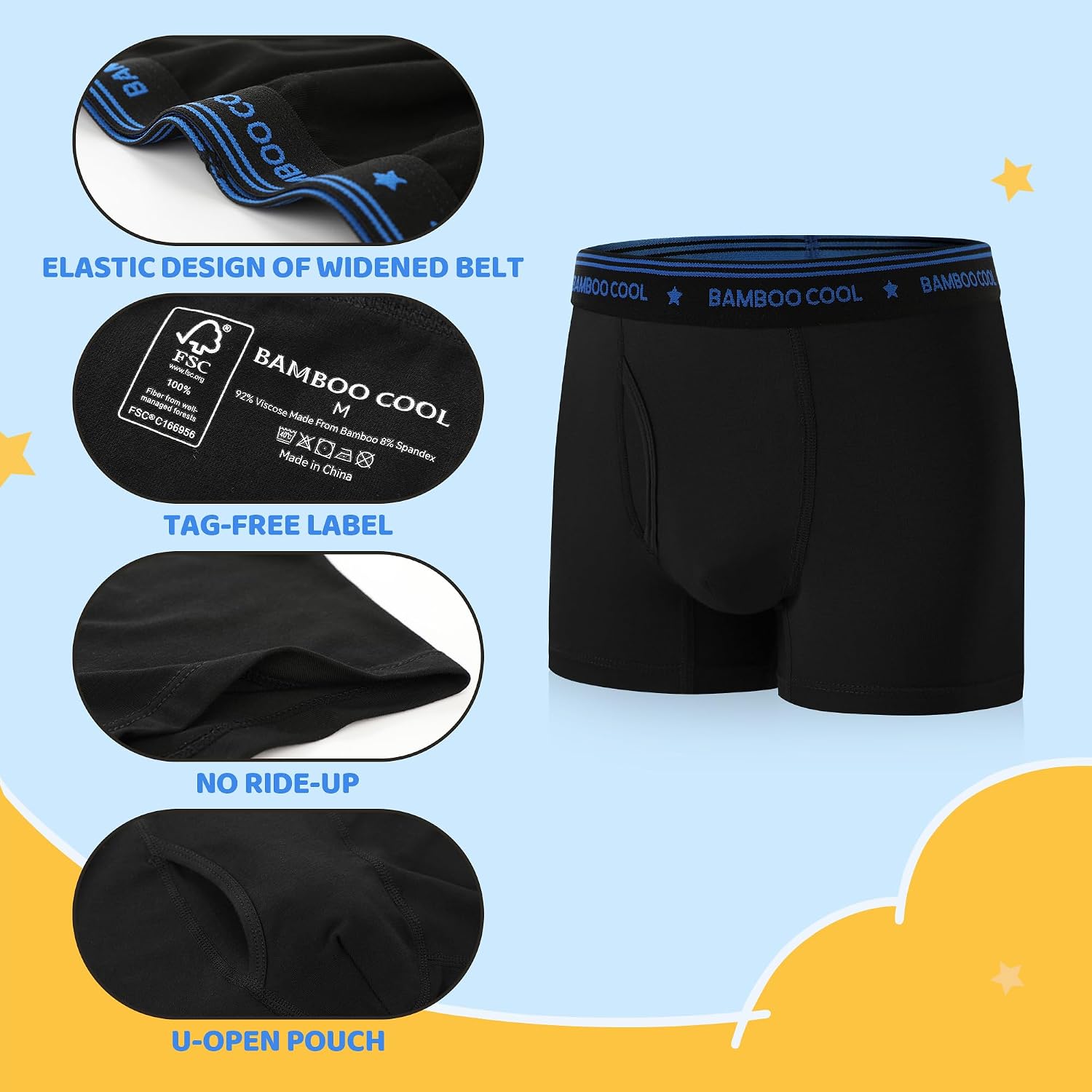 Detalle 2 de BAMBOO COOL Boys’ Boxer Briefs, 6-Pack, Bamboo Viscose, Moisture-Wicking