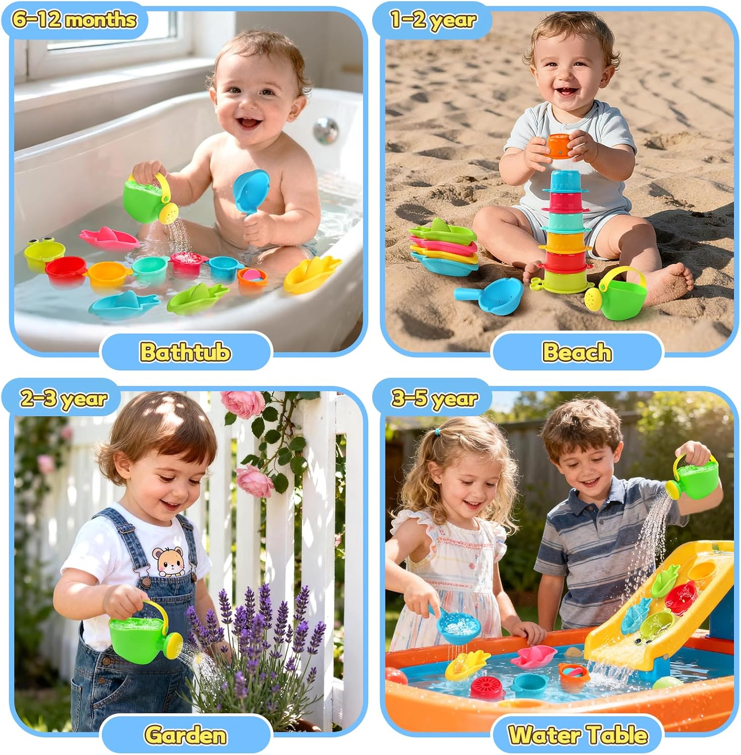 Detalle de Badespielzeug-Set für Kinder ab 1 Jahr – 13-teiliges, schimmelfreies Badewannenspielzeug für Badewanne, Pool und Strand