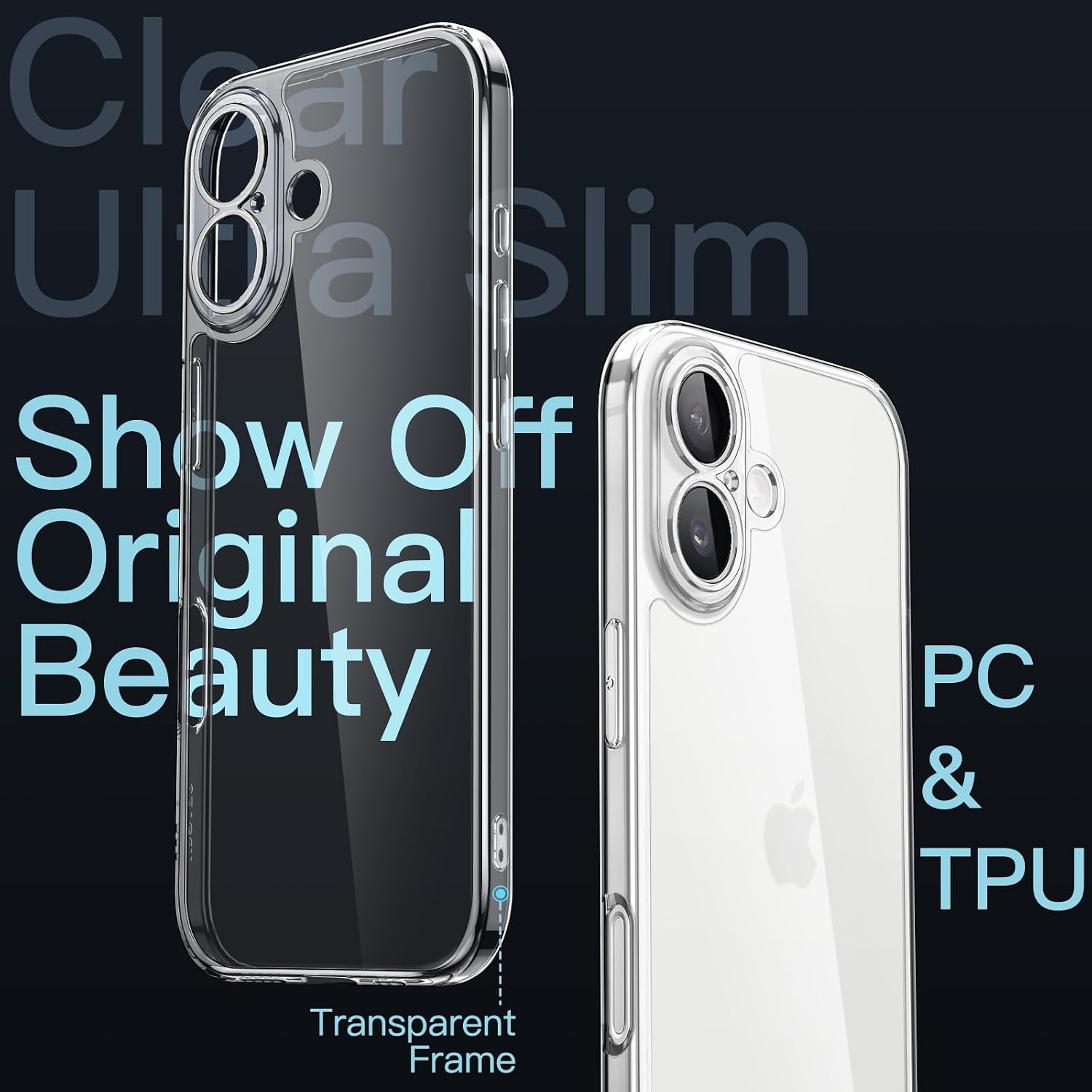 Detalle de JETech tunt skal för iPhone 17, klart med upphöjda kamerakanter