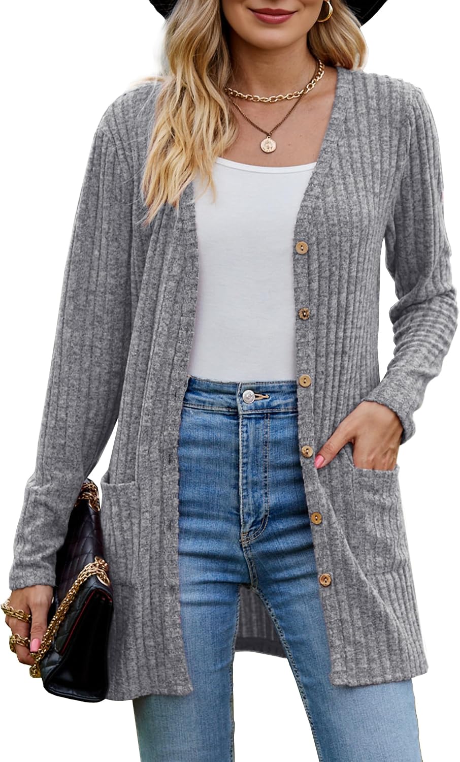 Detalle de Strickcardigan für Damen mit Taschen