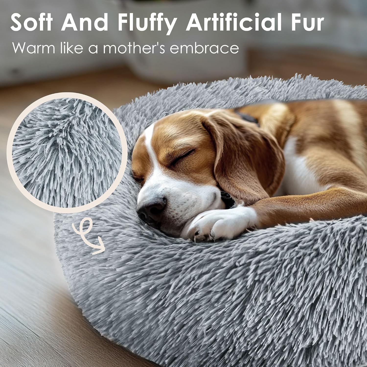Detalle 2 de Hoewina CWW-FT 20-Inch Donut Pet Bed, Light Gray, Non-Slip Bottom