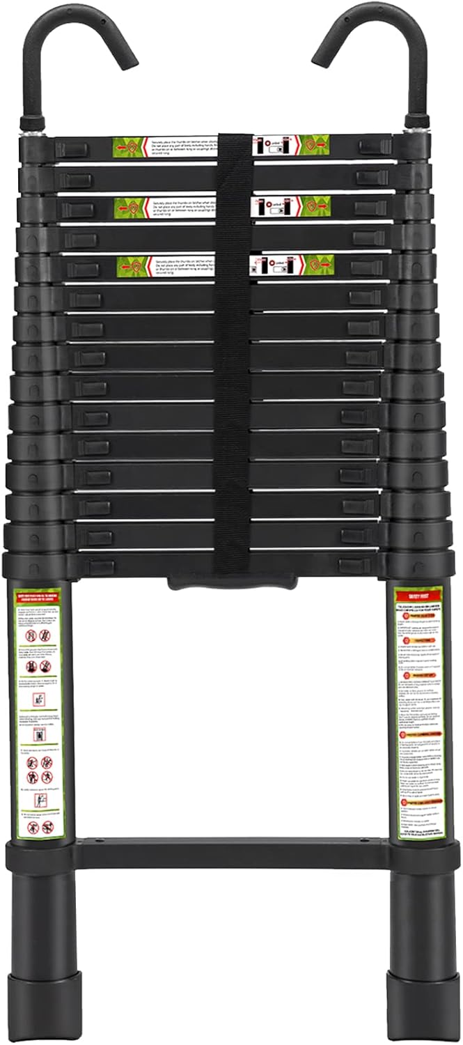 Detalle de RIKADE GGT-062 Telescoping Ladder, 20.3 ft Aluminum with Hooks