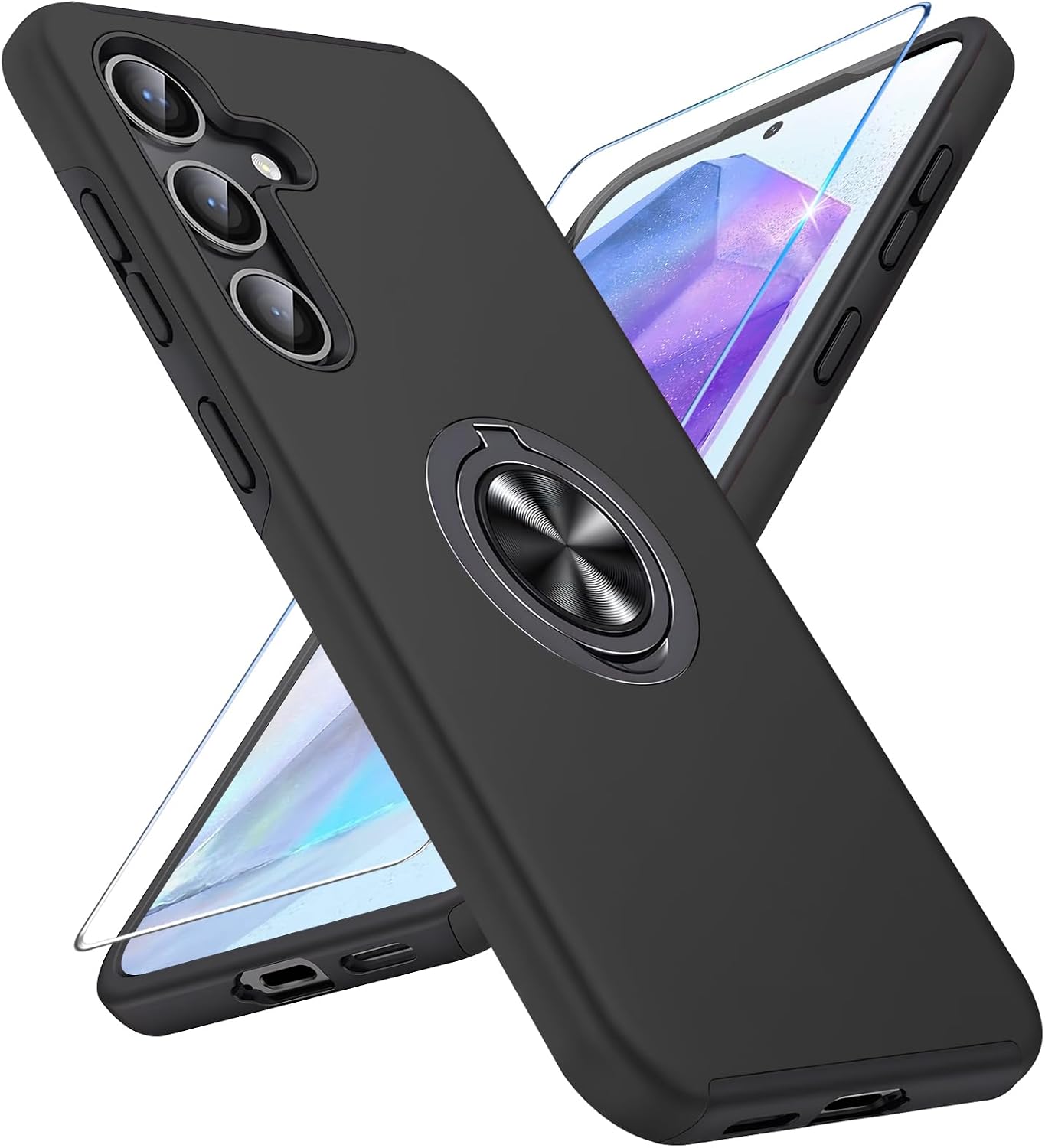 Detalle de Vaki Handyhülle für Samsung Galaxy A54 5G mit Ringständer – Schutzfolie inklusive, Schwarz