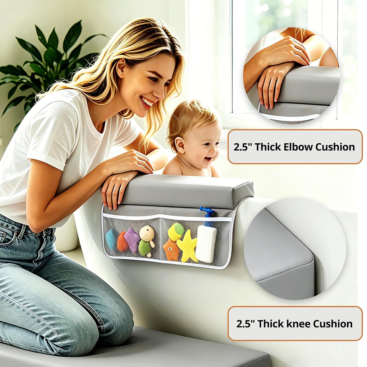 Detalle 2 de JVEOO Baby Bath Kneeler and Elbow Rest Set, Waterproof Vegan Leather