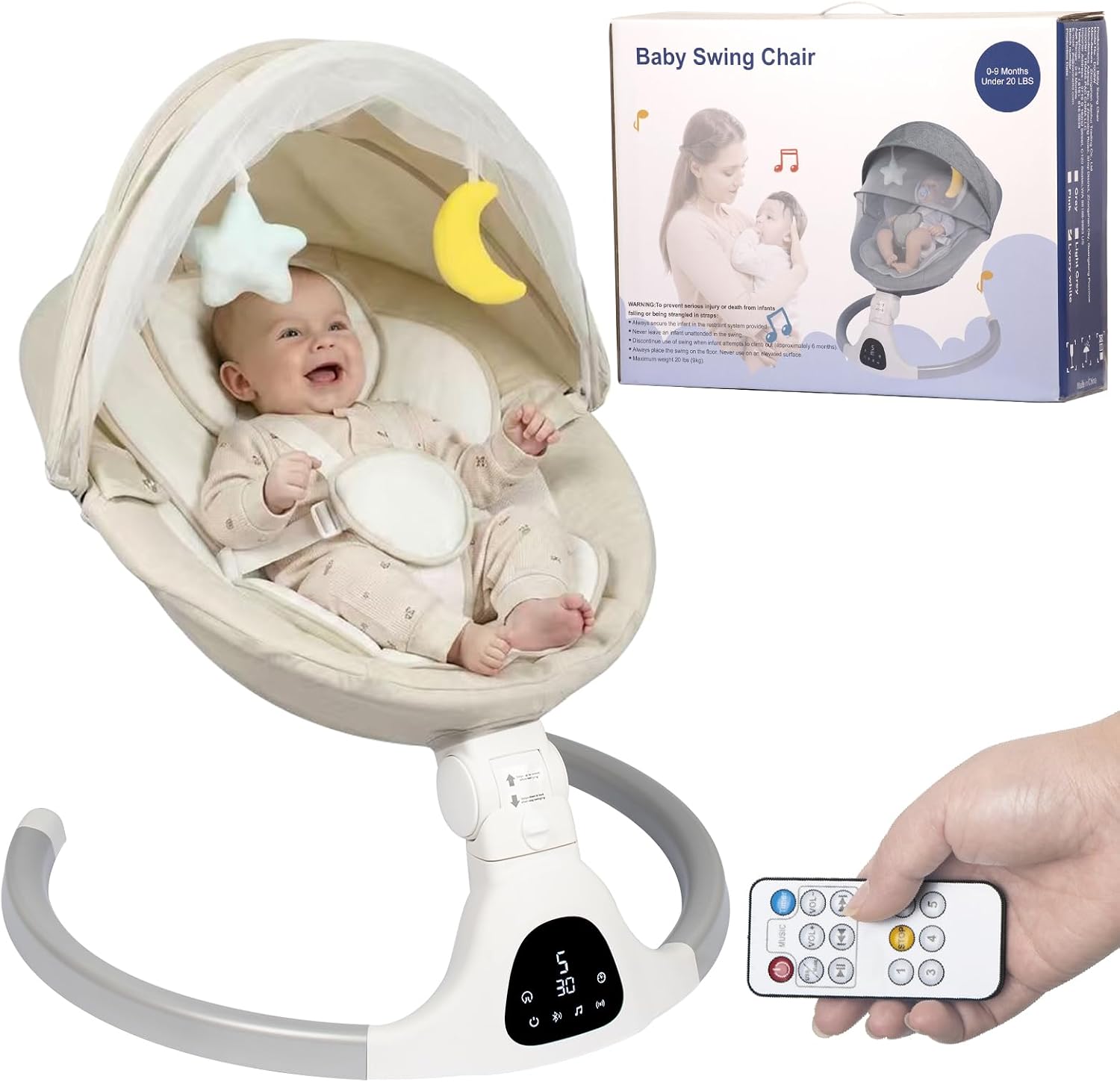 Detalle de JFOVMCYG Electric Infant Swing with Remote Control, Ivory White