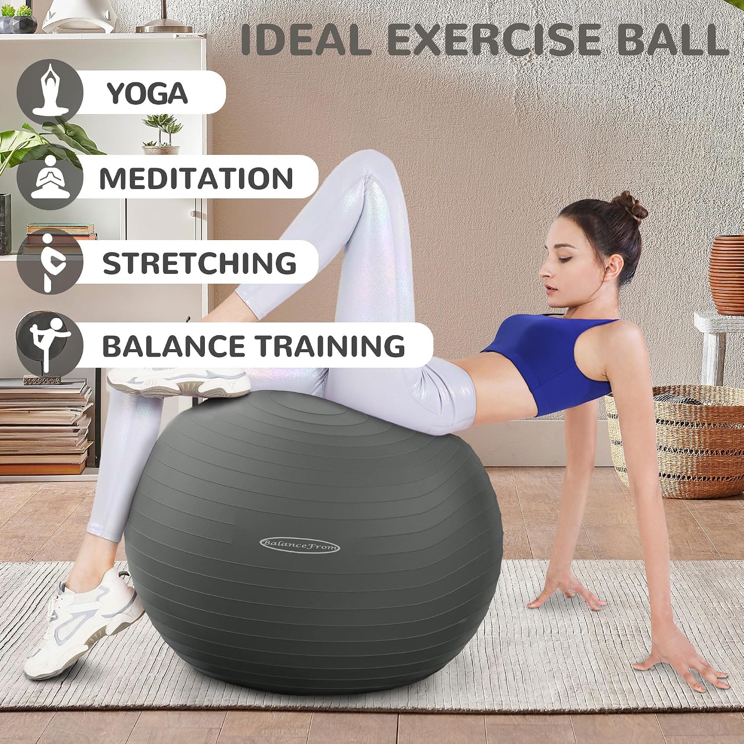 Detalle de Fitvids Exercise Ball for Fitness, Yoga, Pilates (Quick Pump) – Anti-Burst, Slip Resistant Balance Ball