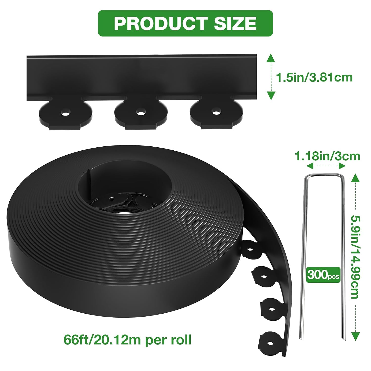Thumbnail 4 de MIXC XK12822 Landscape Edging Kit, 1.5-Inch Black Plastic Border with 300 Spikes