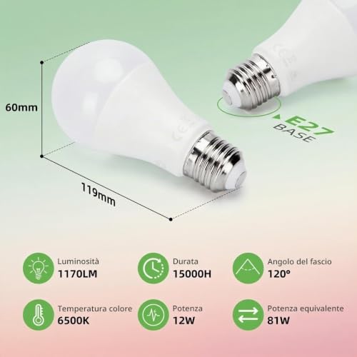 Thumbnail 2 de Aigostar Lampadina LED E27 A60 12W con Sensore Crepuscolare (2 pezzi) – 6500K, 1170 lm