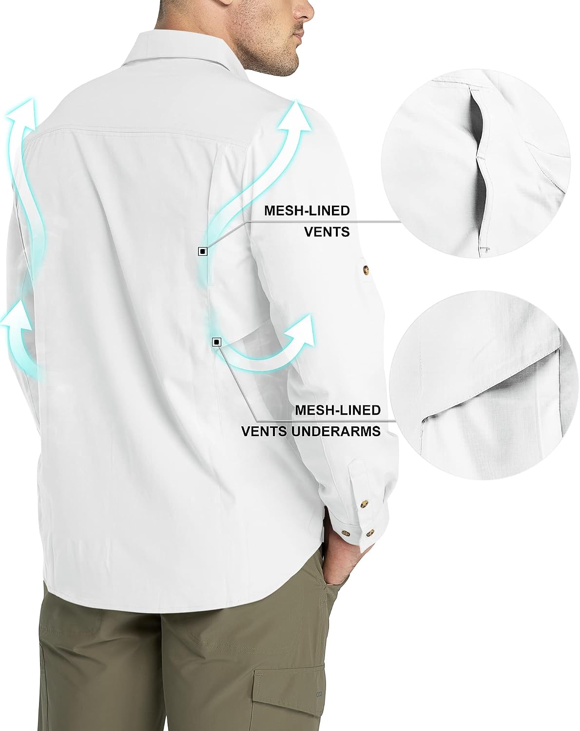 Detalle de 33,000ft Funktionshemd Herren mit UPF50+ UV-Schutz, Langarm-Button-Down für Outdoor & Sport